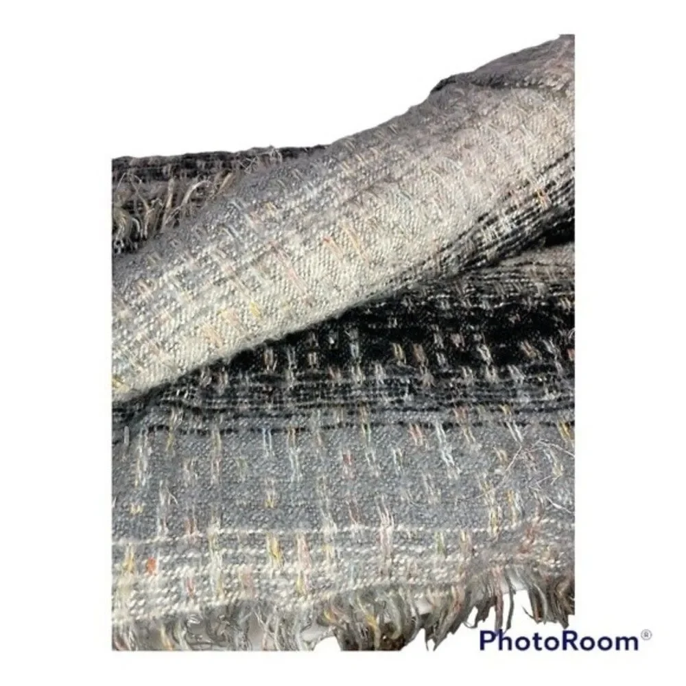 Black Gray Fringe Scarf Shawl Wrap Mini Blanket‎